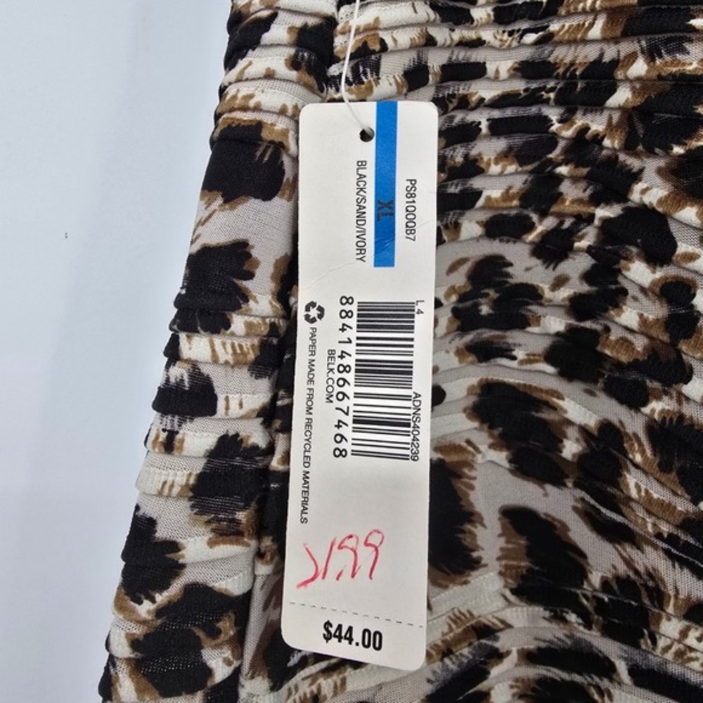 New Directions Women's Black Ivory‎ Leopard Print Mesh Pleated Midi Skirt XL - Picture 5 of 11